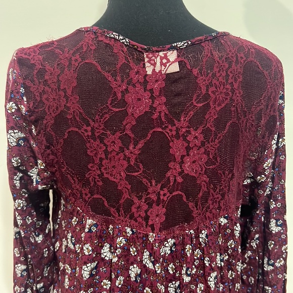 H.I.P tunic blouse marrón with beautiful lace up long sleeve open front size S - Picture 9 of 12